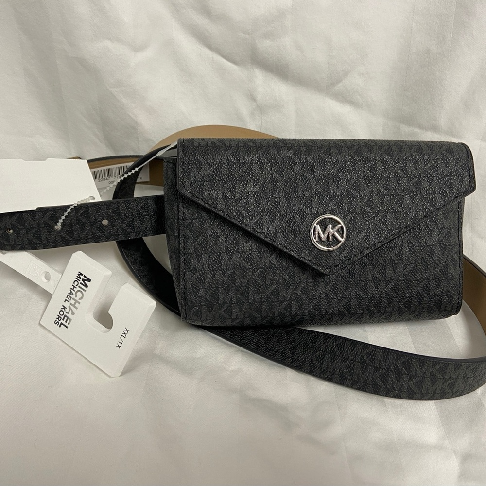 Michael Kors Black Crossbody Bag MK Faux Leather Monogram New with Tag!
